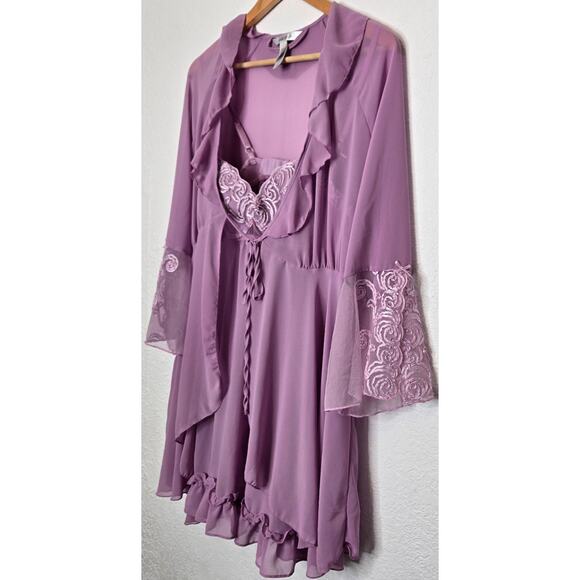 Vintage Y2K Slip Dress Nighty Babydoll Cami Robe Large Lavender Sheer Ruffle - Picture 2 of 13